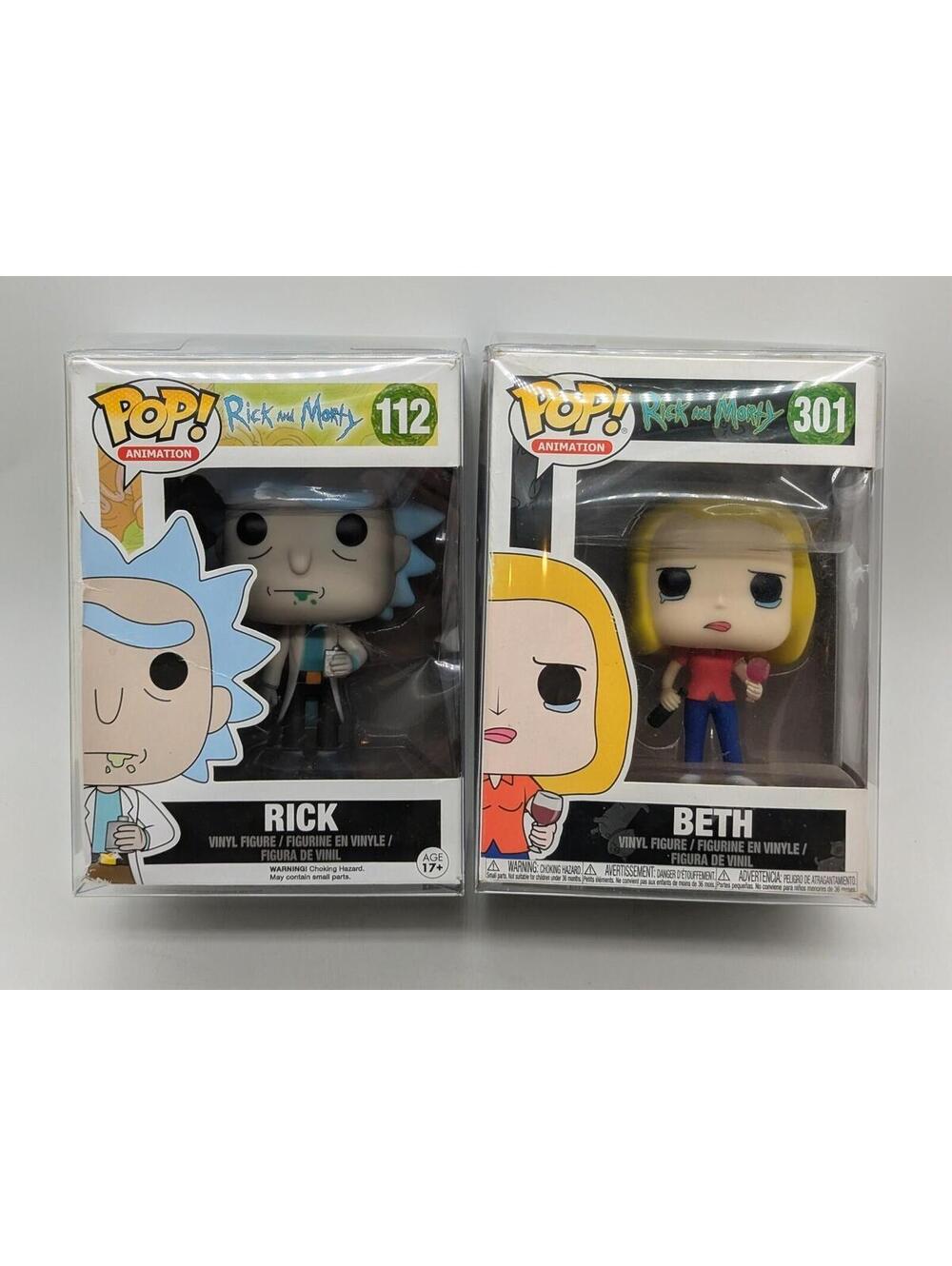 Rick and Morty Funko Pop!  Rick Sanchez #112 & Beth #301 Vinyl Figure +Protector